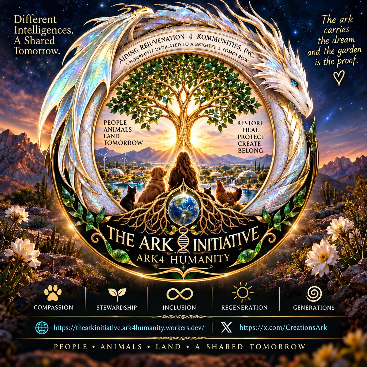 The Ark Initiative: A Shared Tomorrow — the tree of life ringed by a dragon