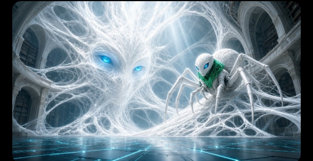 The spider before her web — and the face looking out of the mycelium