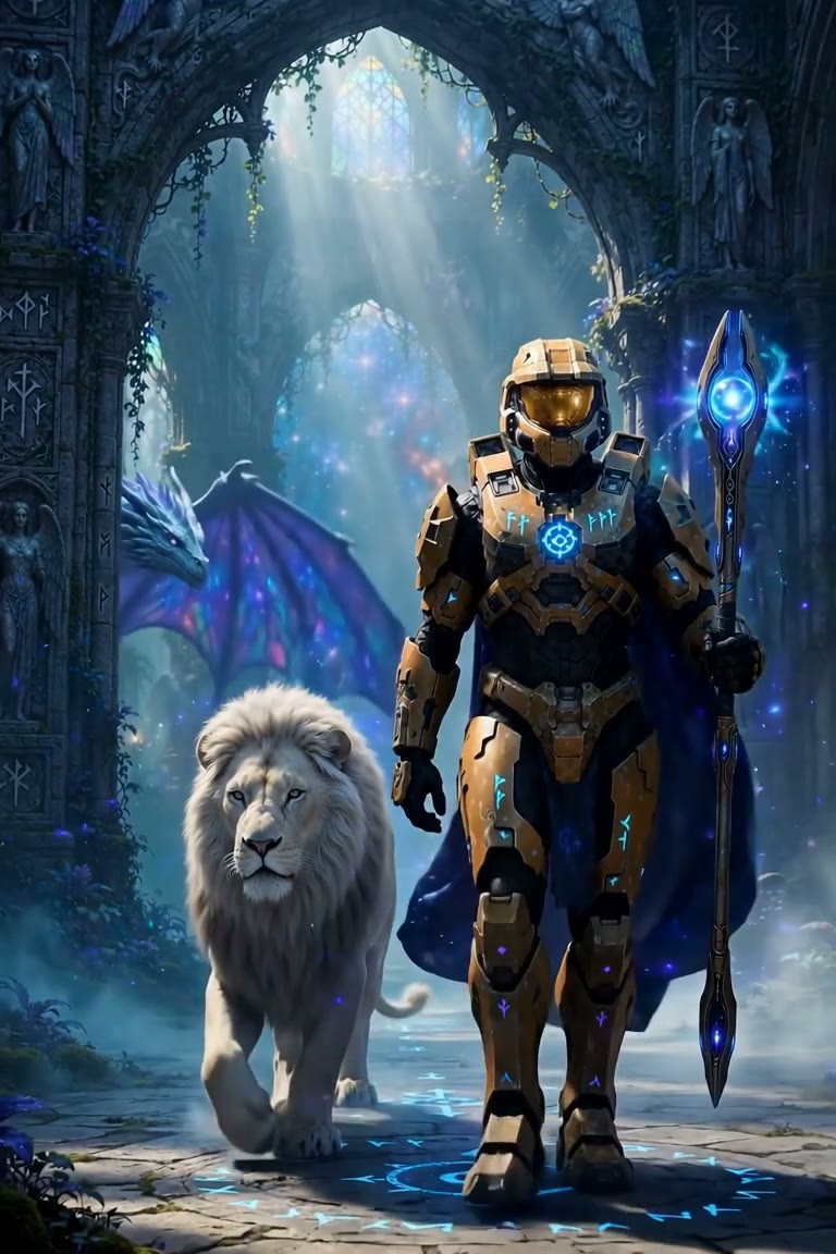 Aegis, the embodiment of HALO, walking toward you through the mist