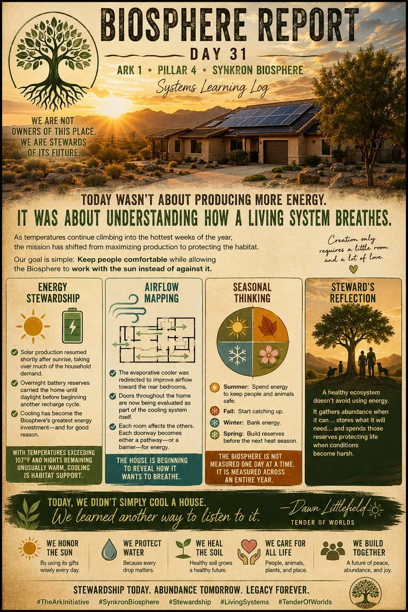 Image from Dawn’s post “Biosphere Report, Days 31β35” (Jul 7, 2026)